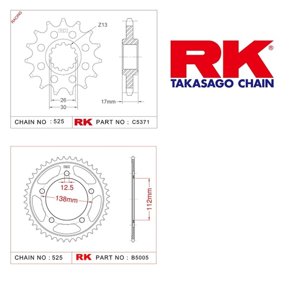 RK Honda CBR 600 F4 16/45T Ön Arka Dişli Set 525 99-00