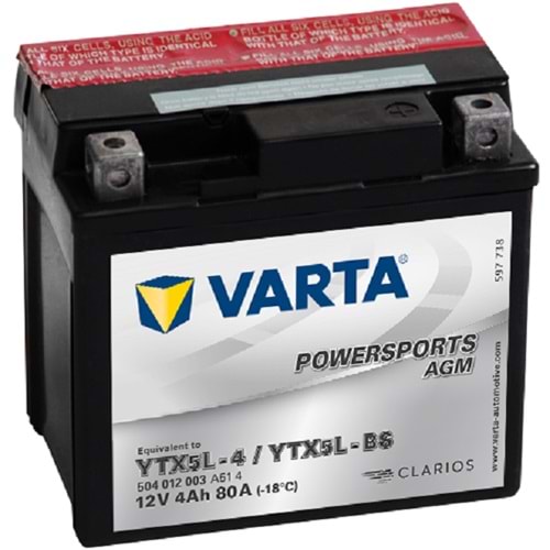 Varta Powersports AGM YTX5L-BS 12V4Ah 80A