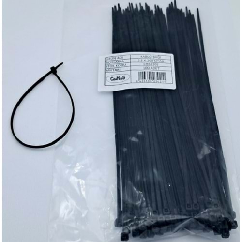 Cırt 2,5mm X 200mm Kablo Bağı İthal Siyah (100 Adet)